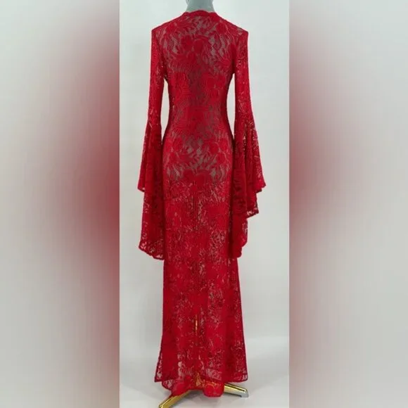 🆕 ALEXANDRA MIRO 🧿 NWOT Kara Long Boylen Sleeve Kaftan, Red Lace - Sz XS - Picture 7 of 14